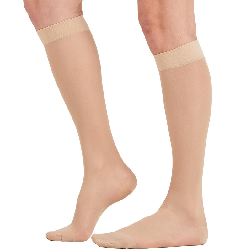 [Australia] - 2 Pairs Sheer Compression Socks for Women - 15-20 mmHg Knee High Sheer Compression Stockings for Support Circulation Swelling Edema Work Office Travel, Beige, Medium 