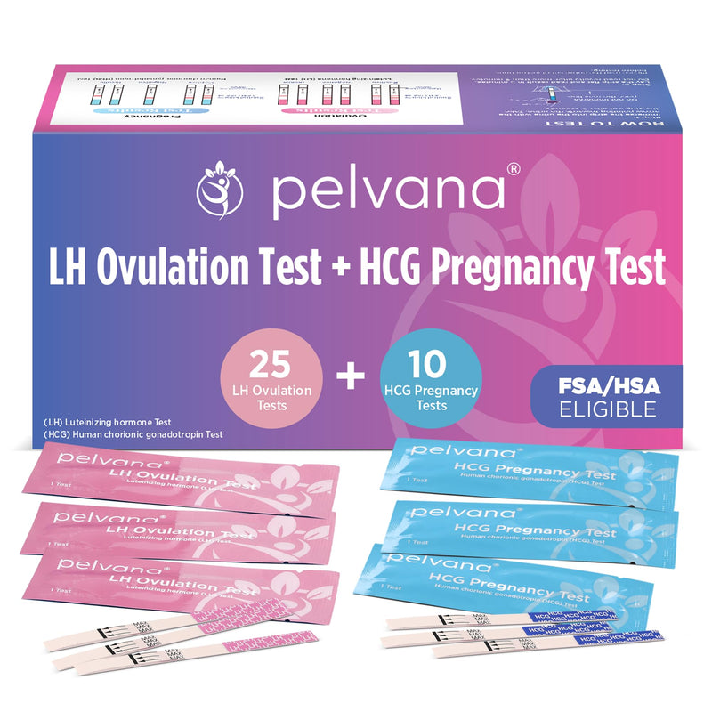 Pelvana Ovulation & Pregnancy Test Strips Easy at-Home Combo Kit (35 Tests) | Identify Your Peak Fertility Days With 25 LH Ovulation & 10 HCG Pregnancy Tests Ideal for Women Trying to Conceive Naturally Ovulation + Pregnancy - 25 LH + 10 HCG