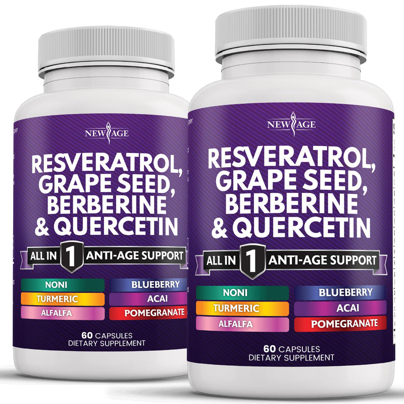 [Australia] - NEW AGE Resveratrol 6000mg Berberine 3000mg Grape Seed Extract 3000mg Quercetin 4000mg - Polyphenol Supplement for Women and Men with Noni Extract, N-Acetyl Cysteine, Acai Extract - 120 Capsules 120 Capsules (Pack of 2) 