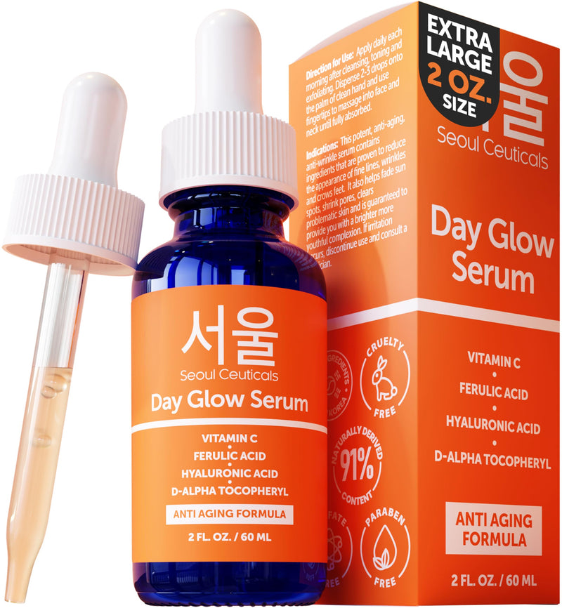 SeoulCeuticals Korean 20% Vitamin C Serum for Face + CE Ferulic 2oz Vit C | C E Ferulic, Hyaluronic Acid, Vitamin E, Vegan, Cruelty Free, Large C+E Skin Care Facial Glow Oil, K Beauty Skincare 2 Fl Oz (Pack of 1) Vitamin C Citrus
