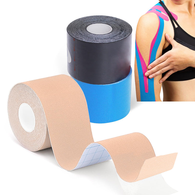 [Australia] - (3 Pack) Kinesiology Tape for Physical Therapy Sports Athletes‚ÄìLatex Free Elastic Kinetic Tape 16ft Water Resistant Kinetic Uncut Sport Tape for Knee Pain, Shoulder Muscle & Elbow(Black+Blue+Beige) 3 Rolls Kinesiology Tape Black+blue+beige 