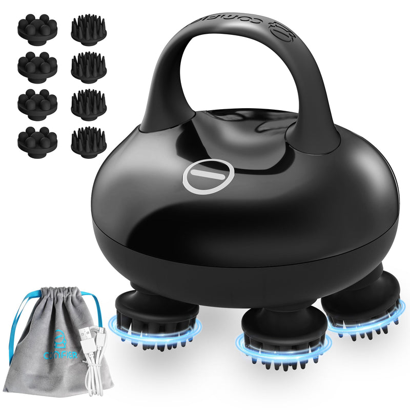 COMFIER Cordless Head Massager Scalp Massager Hair Growth with 3 kneading Modes,Waterproof Hair Massage with 8 Claws for Deep Cleansing,Body Cat Head Scratcher,Gift for Women,Men Black