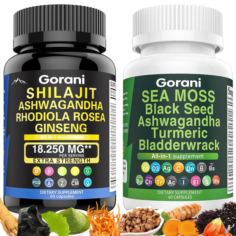 [Australia] - Sea Moss and Shilajit Bundle - Shilajit Pure Himalayan Organic Capsules & Sea Moss Black Seed Oil Ashwagandha Ginger Capsules, Shilajit and Sea Moss Combo for Men Women (2 Pack) 