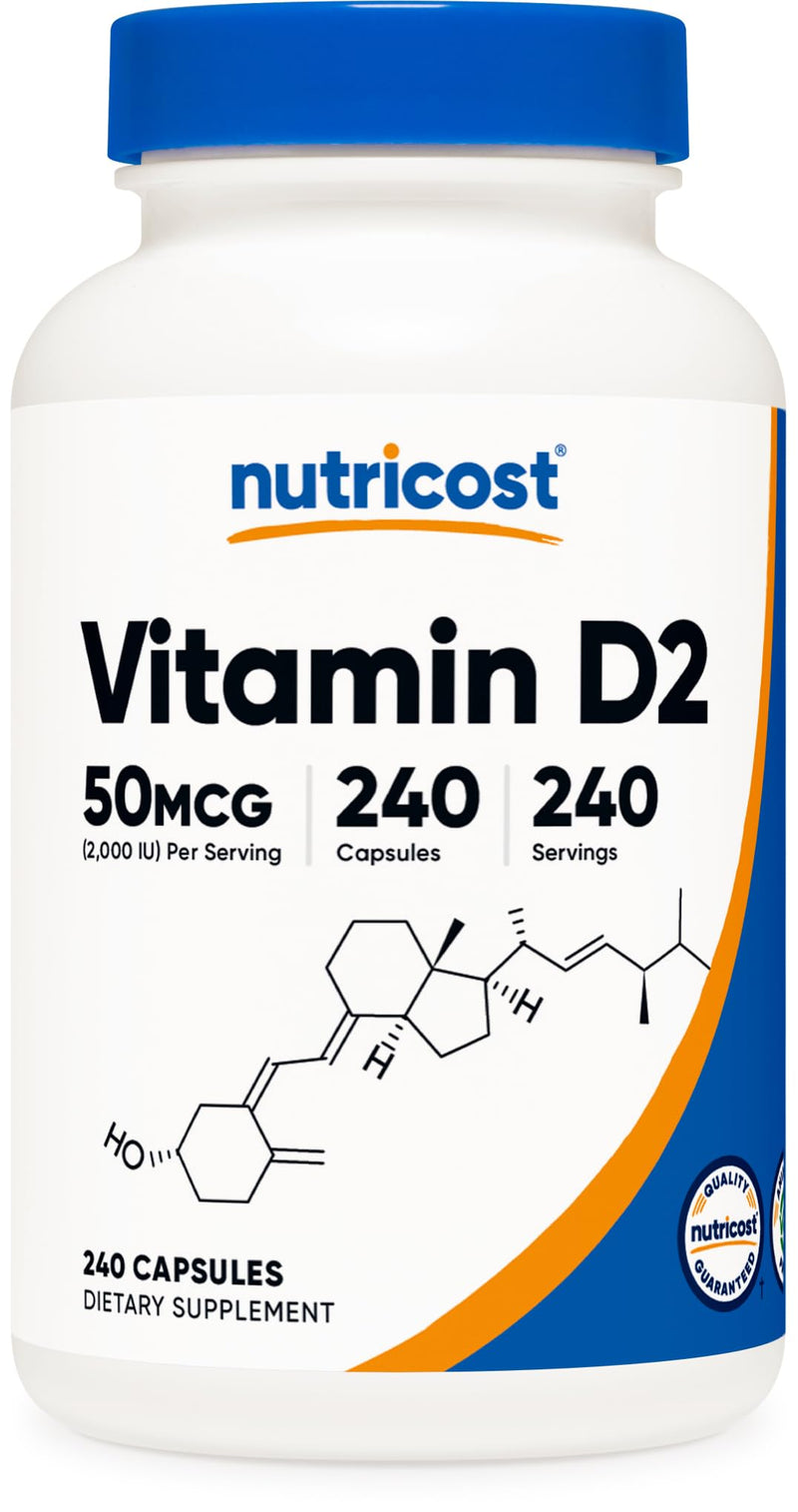 Nutricost Vitamin D2 Supplement (2000 IU) 240 Capsules, Gluten-Free | Vegan, GMO-Free, Third-Party Tested