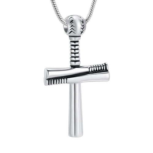 Baseball Cremation Jewelry Urn Necklaces Cross Memorial Pendant Silver