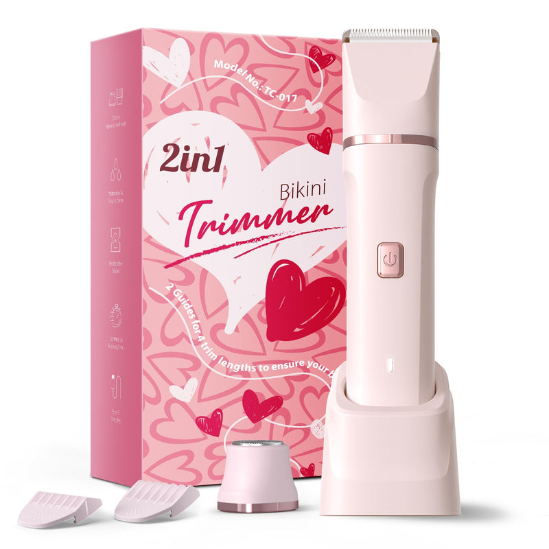 [Australia] - Bikini Trimmer for Women - Painless Electric Razors for Silk Skin,Cordless Body Shaver for Trip,Replaceable Lady Facial Razor, IPX7 Waterproof&Easy Cleaning, Ceramic Blade, USB Charge Dock Pink 2-in-1 Pink 