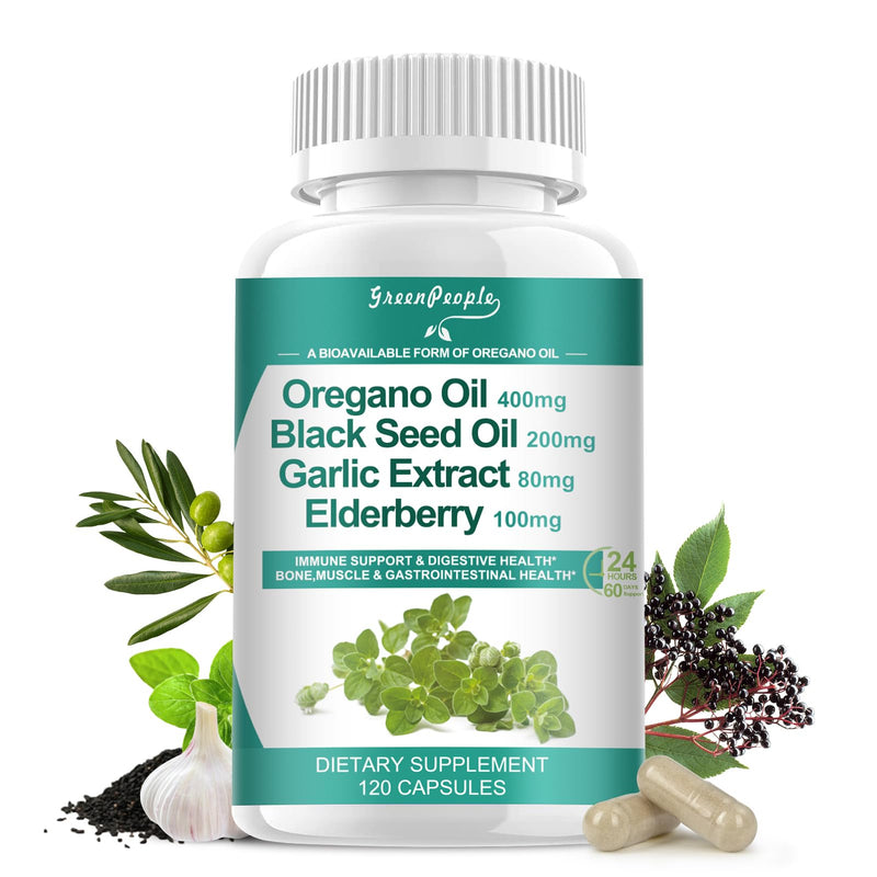 [Australia] - Organic Oregano Oil Capsules ‚Äì 11-in-1 Blend with Black Seed Oil, Elderberry, Garlic, Olive Leaf‚Äì Magnesium & Black Pepper for Absorption ‚Äì Immune, Respiratory & Digestive ‚Äì Vegan, Non-GMO, 120 Ct 120 Count (Pack of 1) 