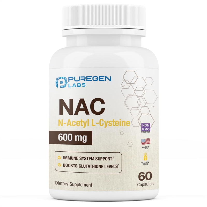 [Australia] - Puregen Labs N-Acetyl-L-Cysteine (NAC) 600mg, Supports immune, respiratory, liver health, NAC 600 mg, potent antioxidant support, free-radicals, easy to absorb - 60 Vegetarian Capsules 1 