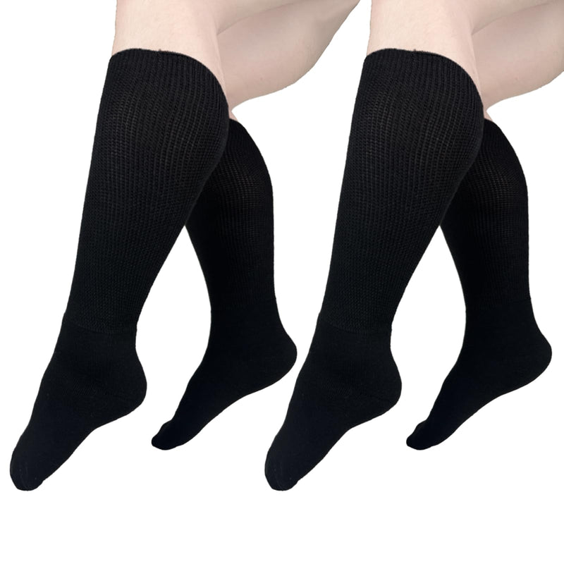 [Australia] - Extra Wide Diabetic Socks Non Binding Bariatric Sock Men Women Neuropathy Medical Swollen Socks One Size Black-2pairs 