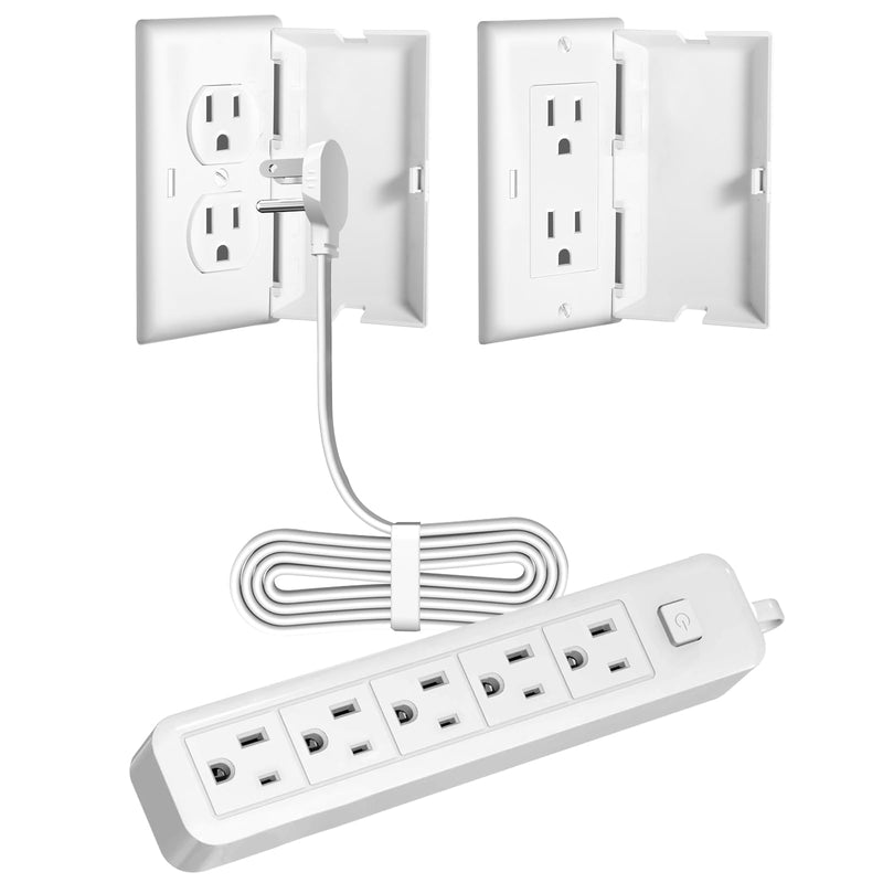 [Australia] - Outlet Cover Extension Cord 6 Feet, Ultra-Thin Outlet Concealer with Flat Plug Power Strip 5 AC Outlets, Childproof Flat Extension Cord Outlet Cover, 1875W for Kitchen, Home, Office 