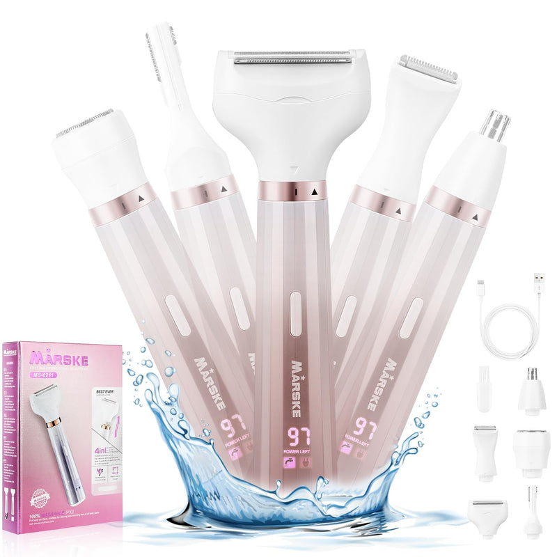 [Australia] - Electric Razors Shavers for Women, Bikini Trimmer 5 in 1 Lady Electric Shaver Razor Wet/Dry Face Razors for Face Nose Eyebrow Arms Armpit Legs Pubic Hair Area Painless Facial Hair Removal for Women Gold 
