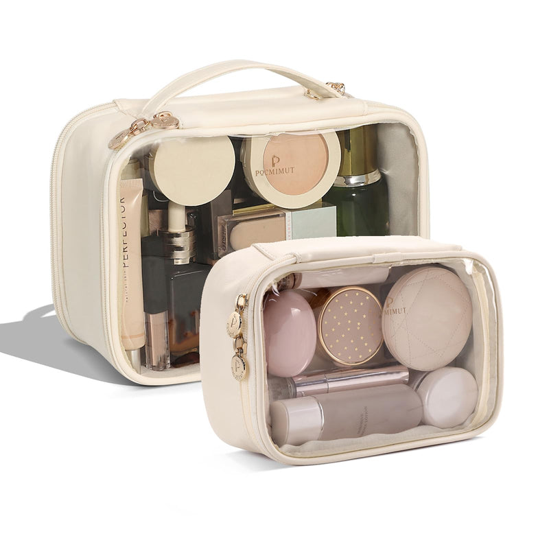 Clear Makeup Bags,Small Makeup Pouch with Large Cosmetic Bag Toiletry Bag Car Accessories Storage for Women,Travel Essentials Organizers,Beige Beige Large+small