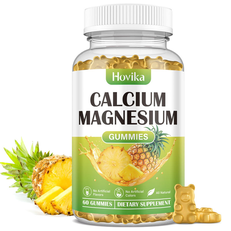 Calcium Magnesium Zinc Gummies, Calcium Magnesium 2:1 Ratio with Vitamin D3, K2, B6, B12 for Bone Strength, Muscle Function & Nerve Health, Extra Absorption Formula, Vegan, Pineapple Flavor 60 Gummies 60 Count (Pack of 1)