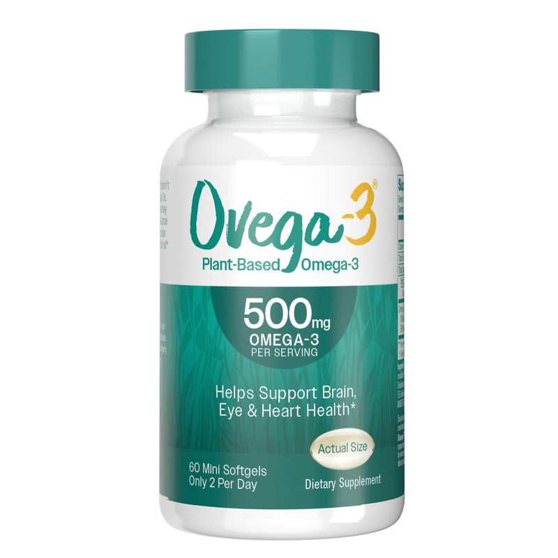 [Australia] - OVEGA-3 Plant-Based Omega-3 from Algal Oil Daily Supplement, 500mg, Supports Brain, Eye & Heart Health, Two mini softgels per Day, 60 Count 60 Count (Pack of 1) 