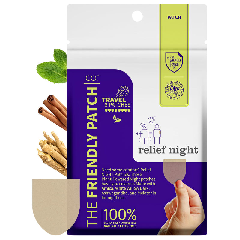 Relief Night Patch - 8 Pack Arnica, White Willow Bark, Melatonin, Ashwagandha for Soreness for Sleep Patches for Women and Men Pain - Night 8 Count (Pack of 1)