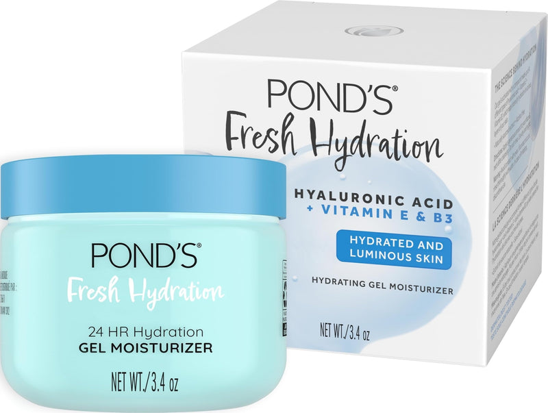 POND’S Fresh Hydration Gel Face Moisturizer, 24HR Hydration with Hyaluronic Acid, Vitamin E & B3 Niacinamide, Alcohol-Free, Oil-Free, Dermatologist Tested, 3.4 oz 3.4 Ounce (Pack of 1)