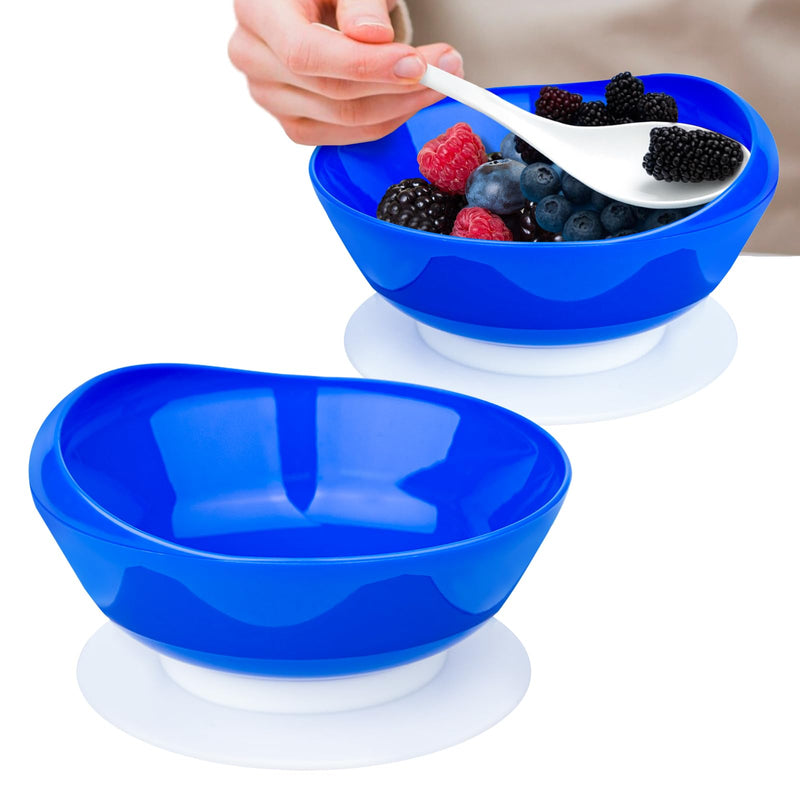 [Australia] - 2Pack Spill Proof Scoop Bowl with Non-Skid Suction Base, Adaptive Self-Feeding Dinnerware for Elderly and Disabled Two Bowls Blue 