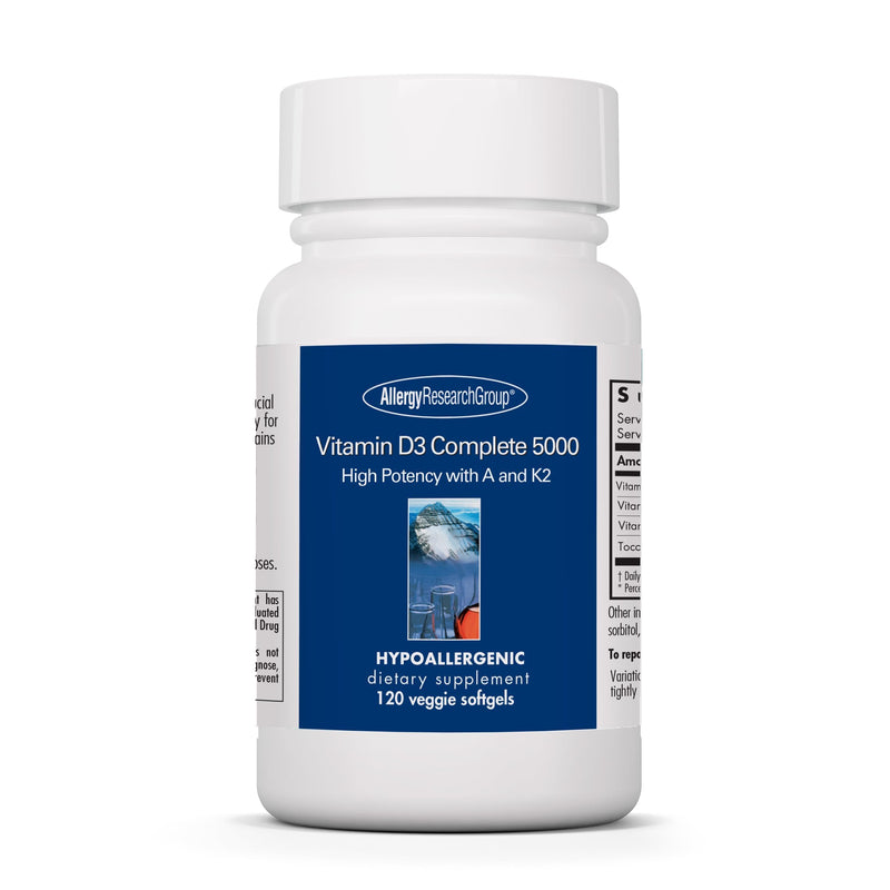 ARG Vitamin D3 Complete 5000 Bone Health, 120 Capsules | Delivers 125 mcg Vitamin D3 with Vitamins A and K2 for Bone Strength, Immune Balance and Healthy Mindset