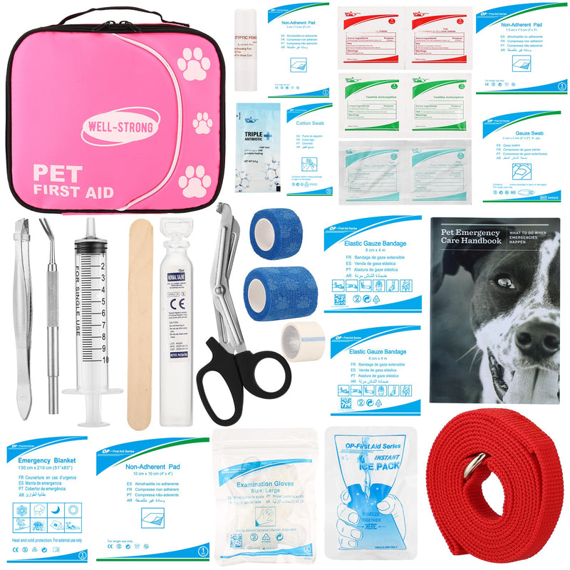 Dog First Aid Kit, Waterproof Pet First Aid Kit for Dog Groomer Car Camping, Pet Grooming Emergency First Aid Kit with Tick Remover, Slip Leash for Home Office Travel Pink - PawsPlanet Australia