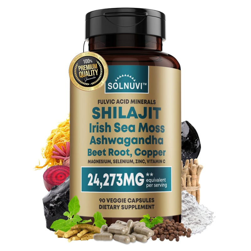 [Australia] - Shilajit Pure Himalayan Organic Capsules 15000mg with Irish Sea Moss, Ashwagandha, Copper, Beet Root - Fulvic Acid Trace Minerals Supplement for Men & Women - 90 Count, Non-GMO, Gluten-free 
