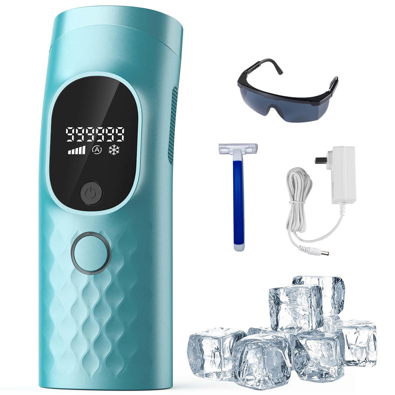 [Australia] - Laser Hair Removal for Women and Men - Permanent Painless Ice Cooling IPL Device Remover Machine with Shaver, Goggles, 999,999 Flashes for Body and Face, Corded Green 
