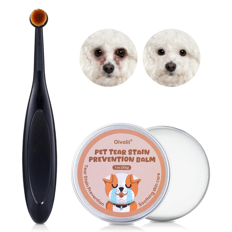 Pet Tear Stain Remover Balm with Pro Powder Brush,Eye Care for Dogs and Cats, Natural Safe Repel Tears,Gently Cleanses Effective & Non-Irritating,1 oz - PawsPlanet Australia