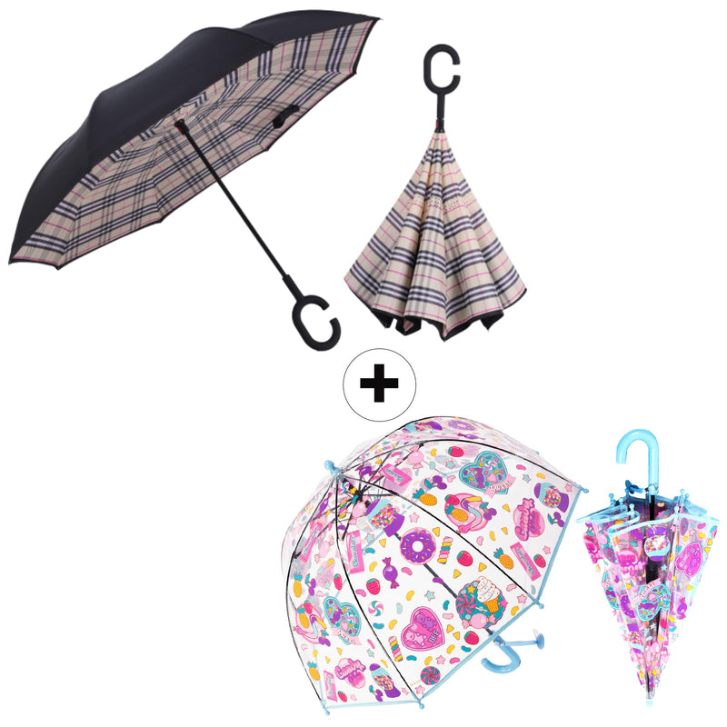 Inverted Reverse Umbrella with C-shaped Handle Windproof Upside Down Umbrellas for Rain and Kids Clear Bubble Umbrella Transparent Dome See Through Child Umbrellas for Rain Boys