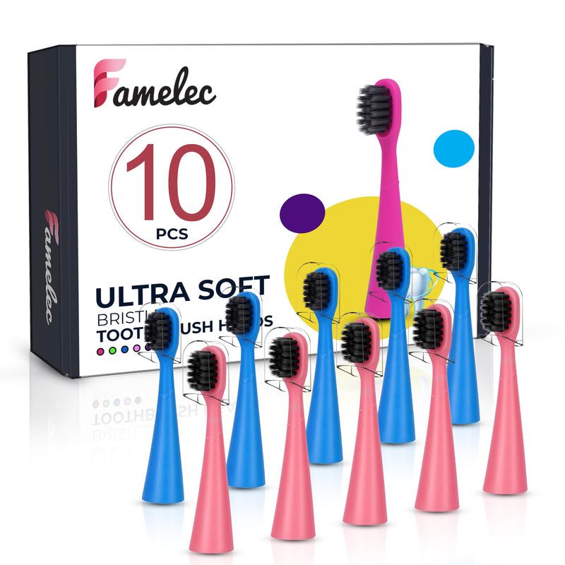 10Pcs Ultra Soft Bristle Compatible with Burst Kids Replacement Heads, 3+ Kids Toothbrush Heads Replacement for Burst Toothbrush Electric, Blue & Light Pink Electric Toothbrush Heads Light Pink & Blue