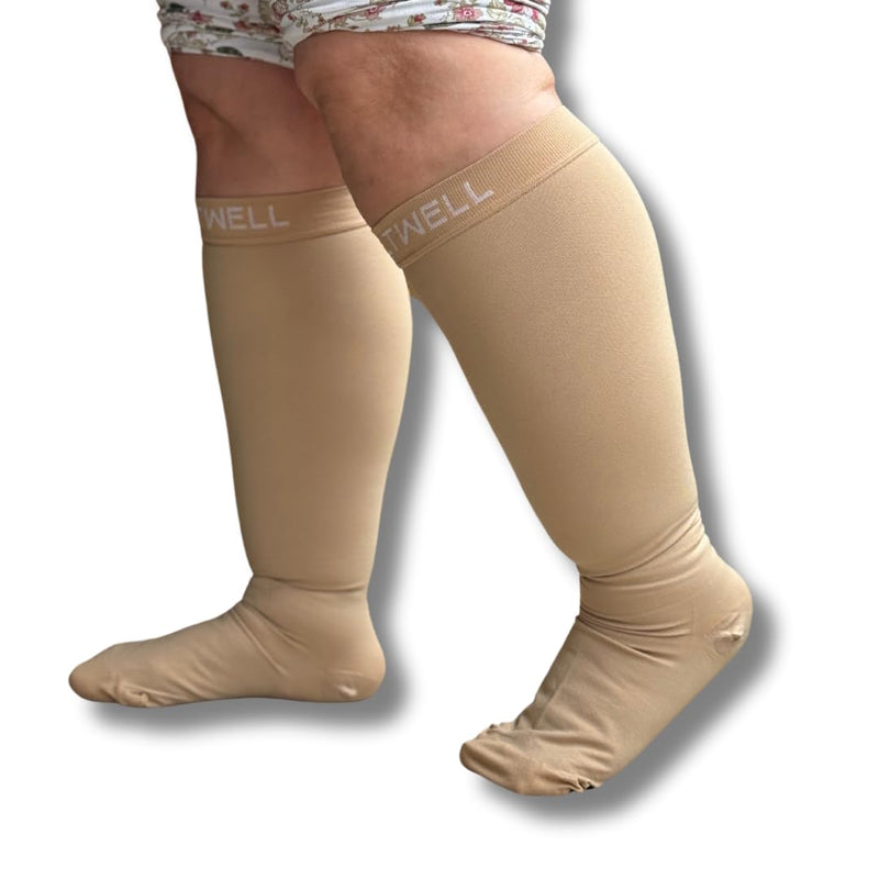 [Australia] - Beltwell® - The Lymphedema Plus-Size Anti-Slip Compression Socks For Big Swollen Legs That Are Easy To Put On [23-32mmHg] (2 pairs) 8XL - TALL Beige 