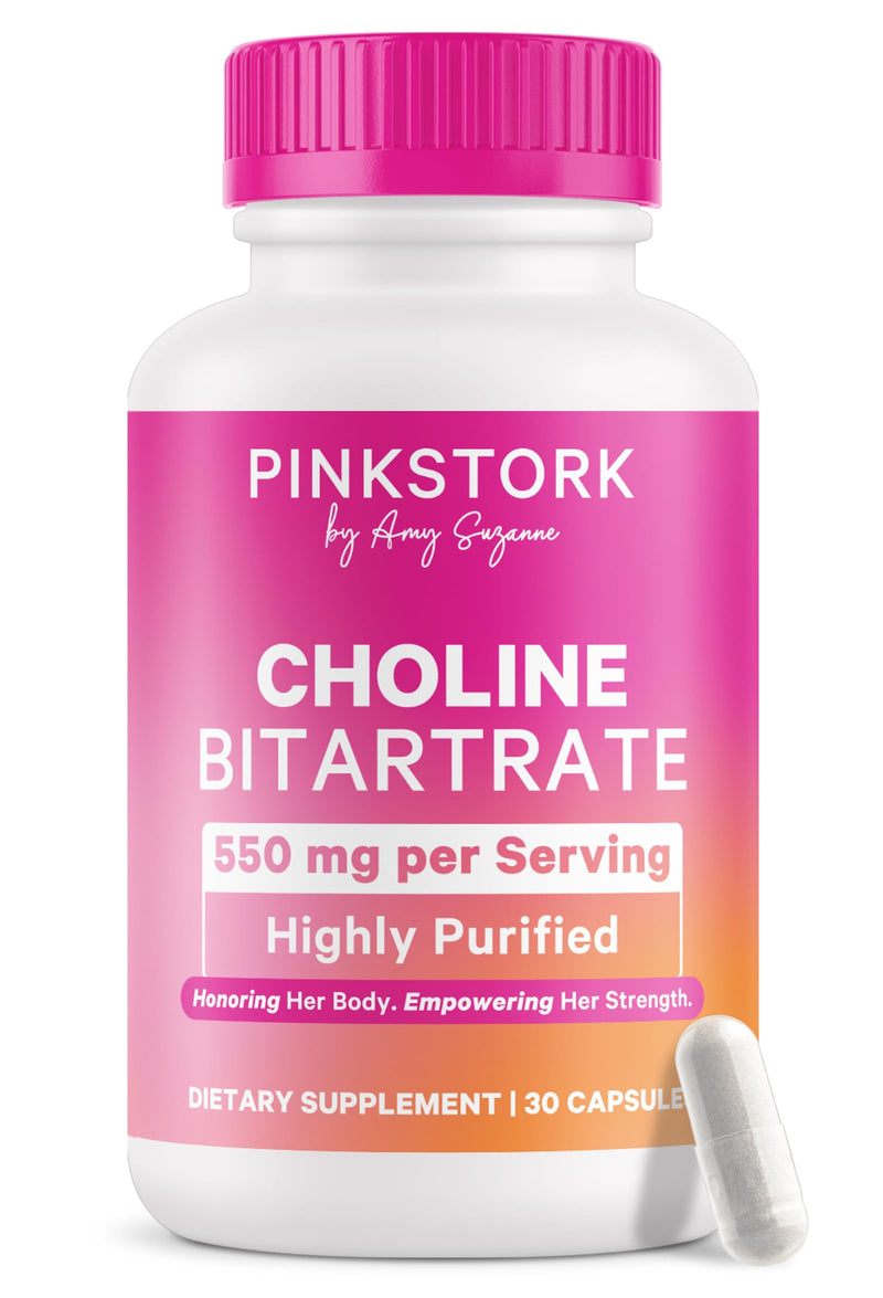 [Australia] - Pink Stork Choline - 550 mg Choline Bitartrate from VitaCholine for Pregnant + Postpartum Moms - Prenatal Vitamin for Fetal Cognitive Health + Breast Milk Quality - 1 Capsule Daily, 30 Count 