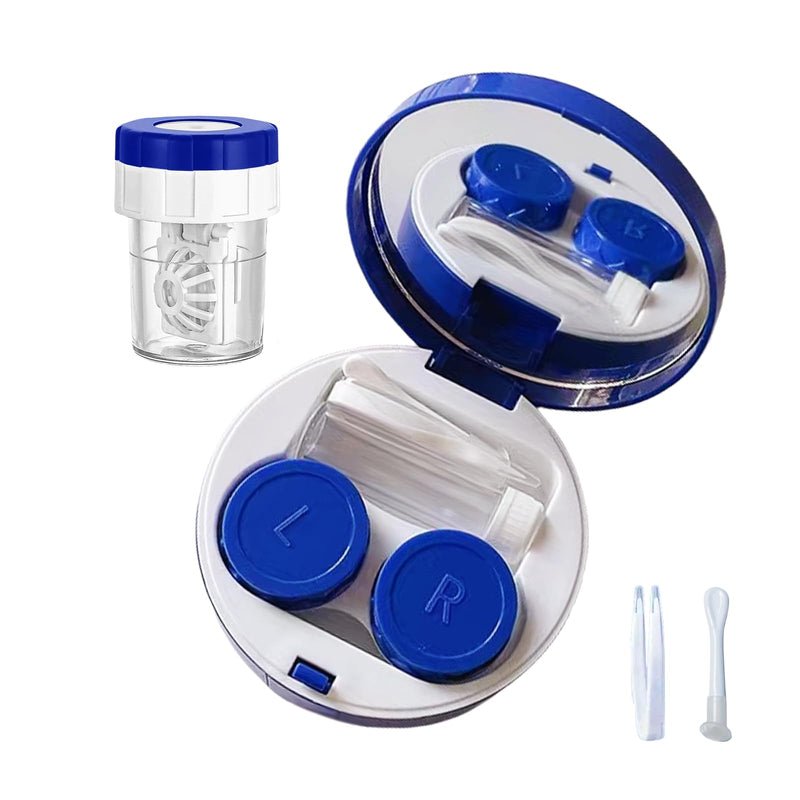 [Australia] - Contact Lens Case with Cleaner Washer,Contact Case with Mirror Tweezers Remover Tool Solution Bottle for Travel (Klein blue) Klein blue 