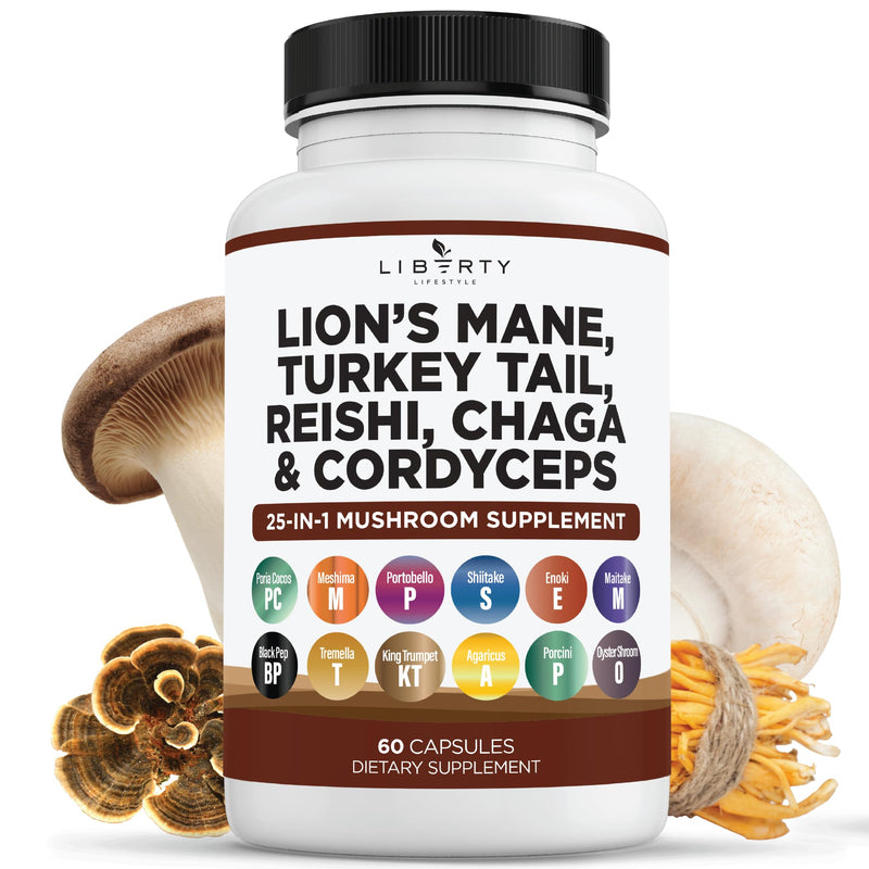 [Australia] - Lions Mane 3000mg 20in1 Mushroom Supplement with Turkey Tail 2000mg Reishi 1000mg Cordyceps Chaga 1000mg with Marshmallow Root -1 Pack 60 Capsules (Pack of 1) 