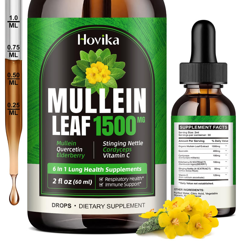 [Australia] - Mullein Drops for Lungs - Mullein Leaf Extract with Quercetin, Cordyceps, Elderberry, Stinging Nettle, Vitamin C, Support Lung Cleanse & Respiratory Function, Natural Supplement, 2 Fl Oz 
