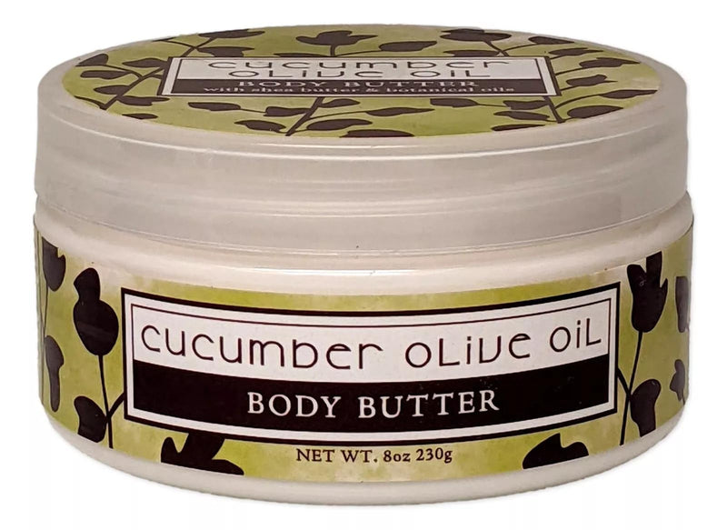 Greenwich Bay Trading Co. Scented Botanic Body Butter - Luxurious Hydration with Shea & Cocoa Butter, Enriched with Vitamin E - 8 Ounce Tub (Cucumber Olive Oil)