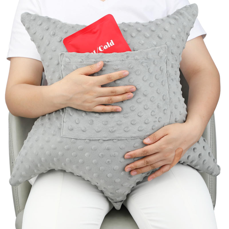 [Australia] - Star Shape Hysterectomy Recovery Pillowy for Hysterectomy Recovery Must Haves with 2 Pockets Products Gifts Tummy Tuck Abdominal Surgery Cushion, Minky Dot Light Gray Star Lounger Light Gray 