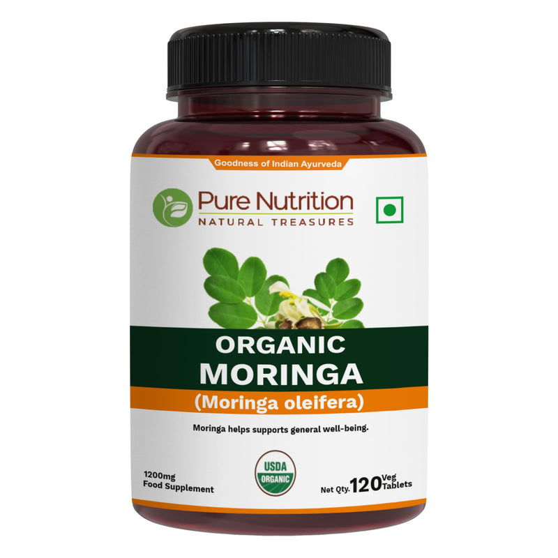 Pure Nutrition Organic Moringa 1200mg |120 Veg Tablets | USDA Certified Organic | Superfood with Vitamins, Minerals and Essential antioxidants | Vegan Supplement | Non-GMO