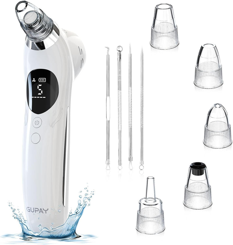 [Australia] - Blackhead Remover Vacuum Face Suction Pore Cleaner with Hot&Cold Compress Positive&Negative Ion Massage Nose Whitehead Remover Pimple Sucker with 5 Probes Pore Extractor Tool… (Black) Black 