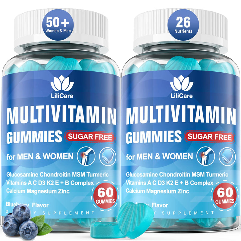 LILICARE Methylated Multivitamin Gummies for Women Men, Immune Health,120ct | Multivitamin w/ Vitamin B D3 K2 A C E, Calcium, Zinc, Elderberry, Echinacea, MSM, Support Immune, Bone & Energy, Sugar Free 60 Count (Pack of 2)