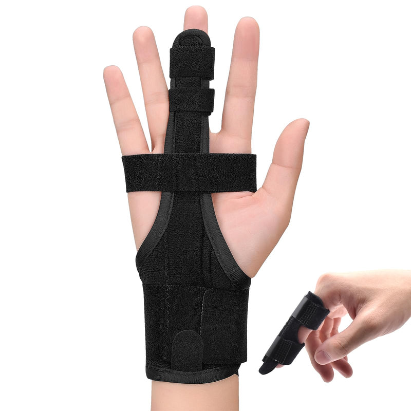 Full Trigger Finger Splint - Hand and Wrist Brace Support for Sprains, Pain Relief, Arthritis, Tendonitis, Fractured Finger - Adjustable Locking Straightener Large