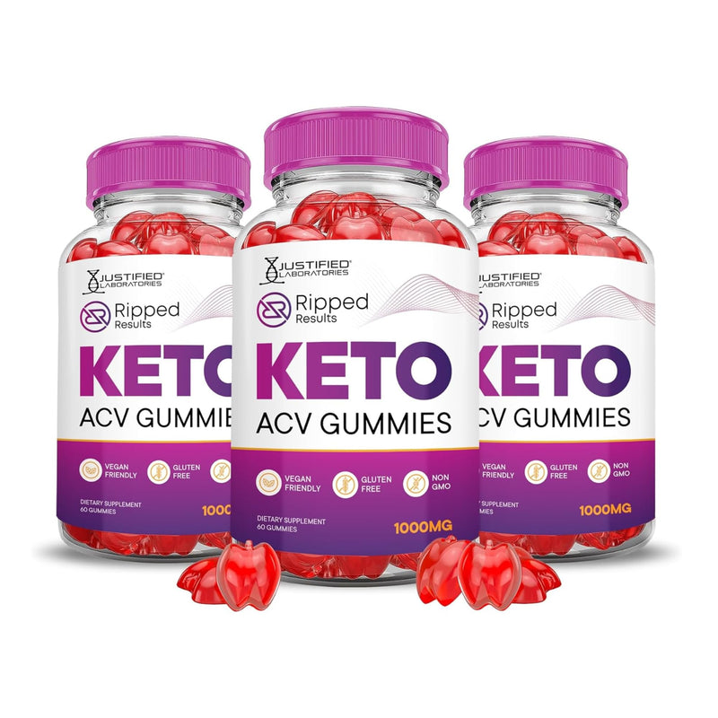 Justified Laboratories Ripped Results Keto ACV Gummies (1000 mg) - 60 Count, Pack of 3 - Formulated with Apple Cider Vinegar, Folate & Vitamin B12 - Non-GMO, Vegan, Gluten Free - 90 Servings 60 Count (Pack of 3)