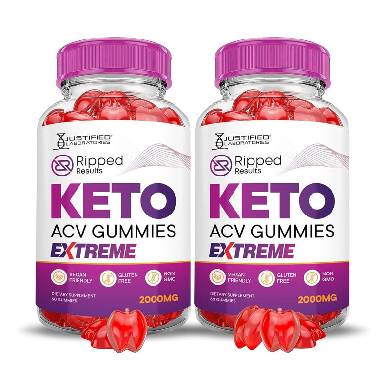 Justified Laboratories Ripped Results Keto ACV Gummies Extreme (2000 mg) - 60 Count, Pack of 2 - Formulated with Apple Cider Vinegar, Folate & Vitamin B12 - Non-GMO, Vegan, Gluten Free - 60 Servings 60 Count (Pack of 2)