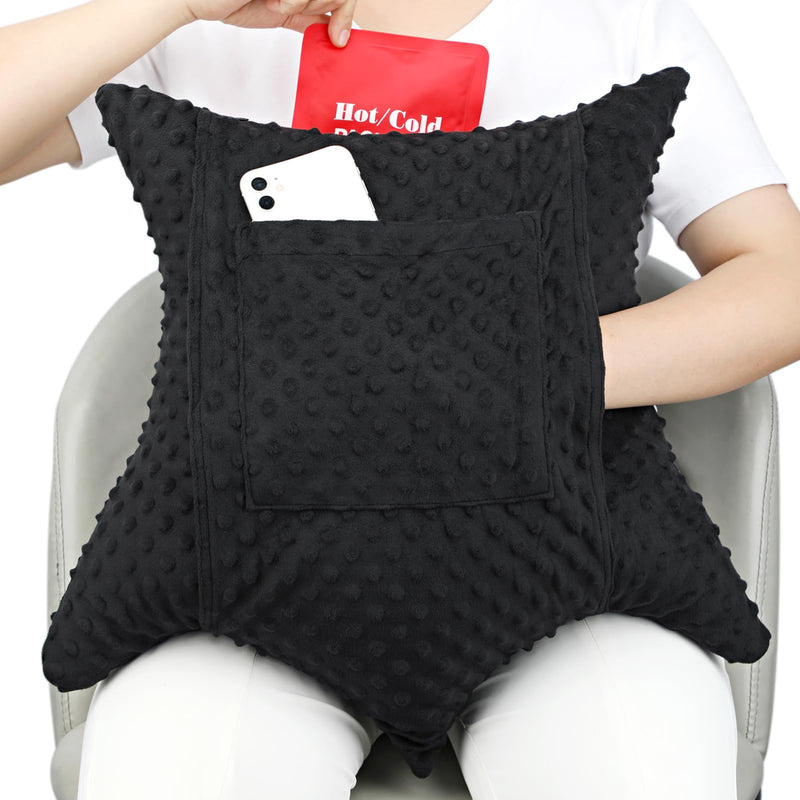 [Australia] - Star Shape Hysterectomy Pillow for Abdominal Surgery with 2 Pockets, Hysterectomy Pillows Must Have Recovery Gift Post Surgical Stomach Tummy Tuck Belly Cushion, Minky Dot Black Star Lounger Black 
