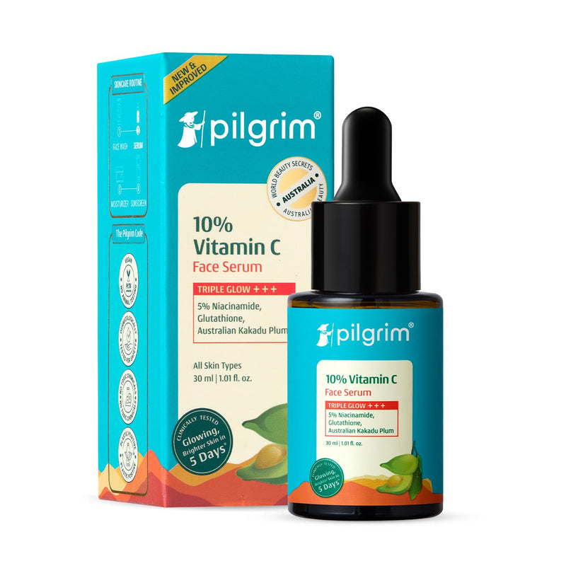 10% Vitamin C Face Serum by Pilgrim | Anti Aging Facial Serum with 5% Niacinamide & Kakadu Plum | Reduces Fine Lines, Smooths Skin Texture & Improves Radiance | 1.01 Fl Oz (30ml) 10% Vitamin C