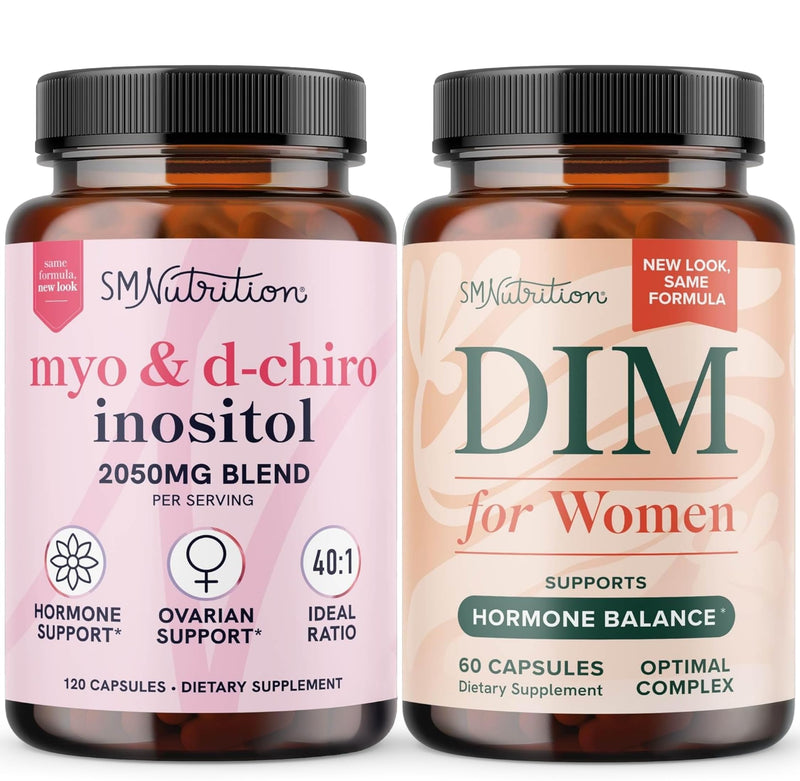 SMNutrition Women's DIM Supplement & Myo-Inositol & D-Chiro Inositol | Hormone Balance Bundle with 40:1 Ratio (30 Servings) and 250mg DIM Supplement for Women Complex (60 Servings)