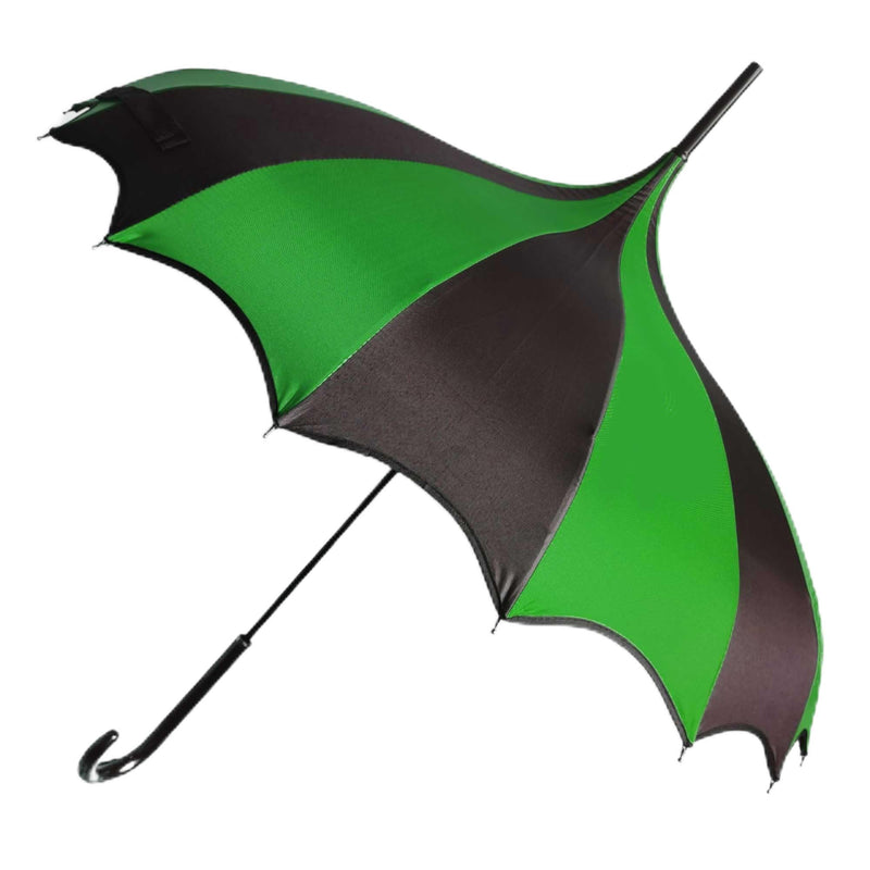 Full Size Dark Wing Pagoda Umbrella - Ideal for All Weather, Perfect for Vampires, Gothic Enthusiasts, and Lovers of Unique Bat Wing Style Black & Green