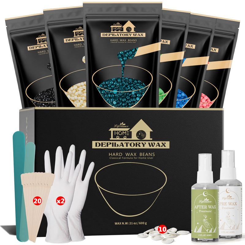 [Australia] - Lifestance Wax Beads Set, 6 Kinds of Waxing Beads, Hard Wax Beans with 44 Items, Perfect for Any Waxing Warmers, Wax Beads for Hair Removal for Full Body Bikini Armpit Underarm Eyebrow Face Leg 6 Pack-WHOLE BODY ❤️ 