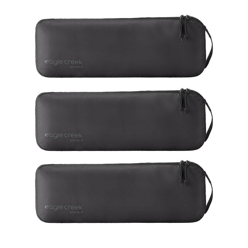 Eagle Creek Pack-It Isolate Slim Cube M/M/M Set, Black | Compact Travel Organizer for Hair Styling Tools, Belts, and Small Items, Fits Between Trolley Rails in Luggage