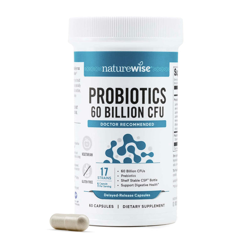 NatureWise Probiotics 60 Billion CFU - 17 Strains + Organic Prebiotics - Immune, Digestive & Gut Health Support for Women & Men - Vegetarian, Gluten-Free, Non-GMO - 60 Capsules[2-Month Supply] 60 Count (Pack of 1)