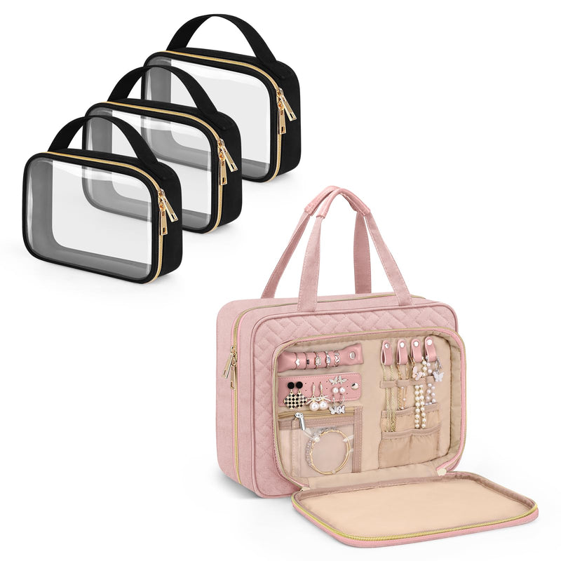 TSA Approved Toiletry Bag + Hanging Travel Toiletry Bag with Jewelry Organizer Compartment Large Makeup Bag for Travel Business Trips Camping Bathroom