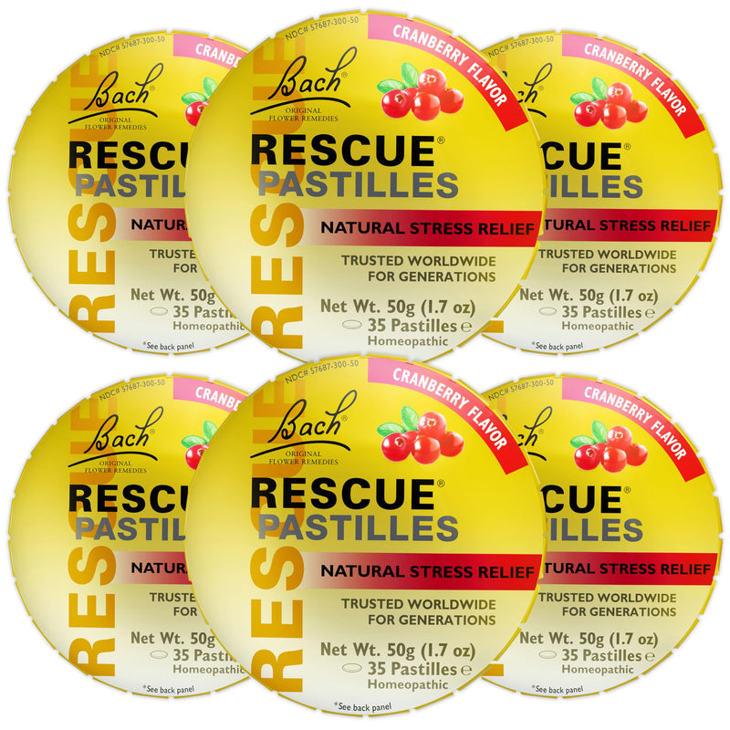 [Australia] - RESCUE Bach PASTILLES, Cranberry Flavor, Natural Stress Relief Lozenges, Homeopathic Flower Essence, Vegetarian, Gluten and Sugar-Free, 6-Pack 